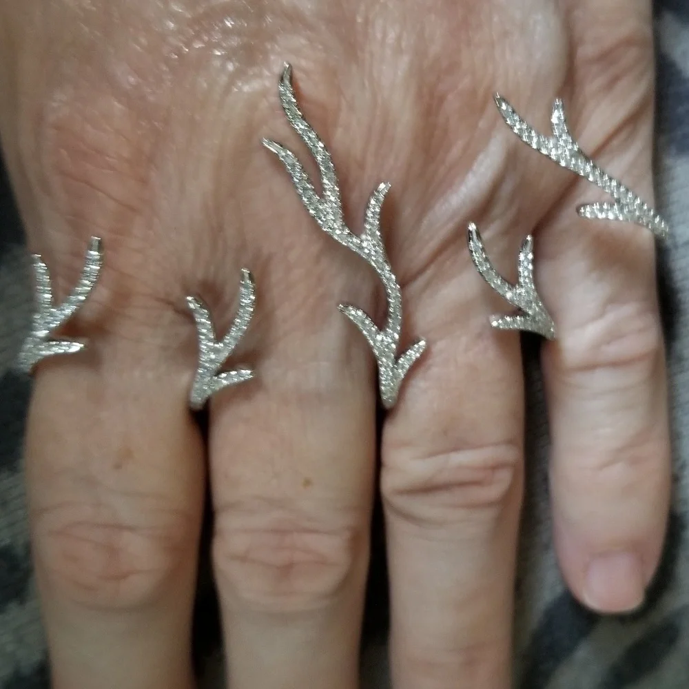 Sterling silver white saphire 4 ring hand cuff - Picture 7 of 12